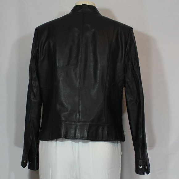Classiques  Entier 100%  Leather Black Women Lined Zipper Clastic  Jacket size M - Picture 3 of 6